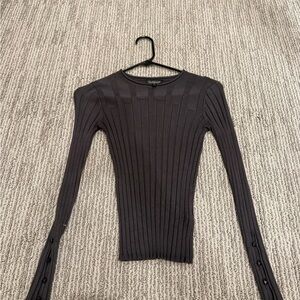 Topshop Charcoal Ribbed Long Sleeve Tee